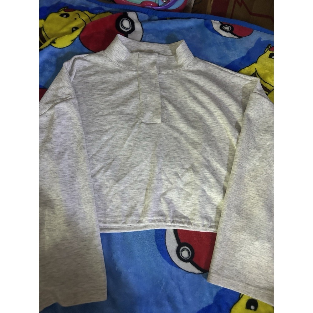 RedFinch Womens Medium Gray Cropped Long Sleeve Crop Pullover Minimalist‎ Top